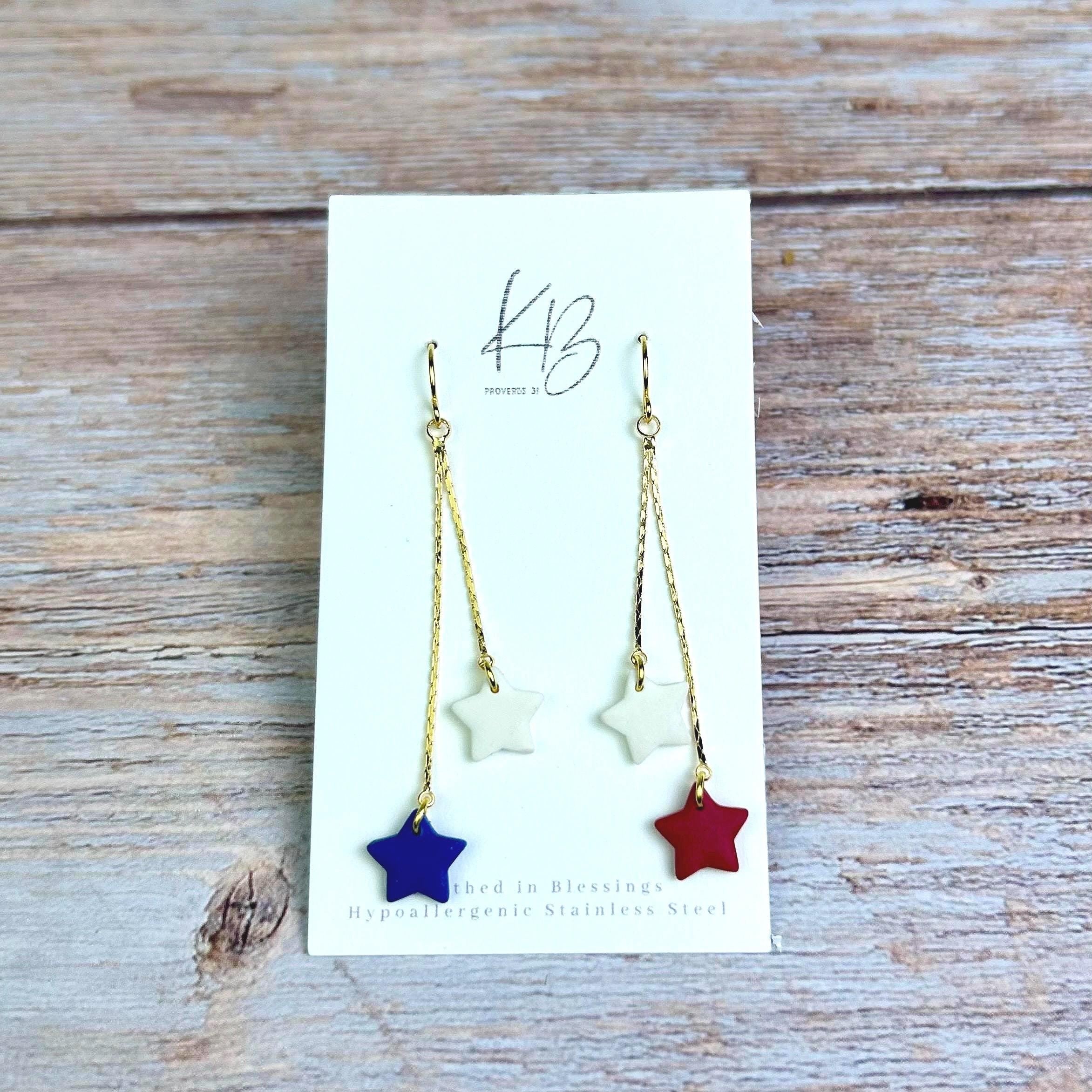 Red White and Blue Star Double and Triple Dangle
