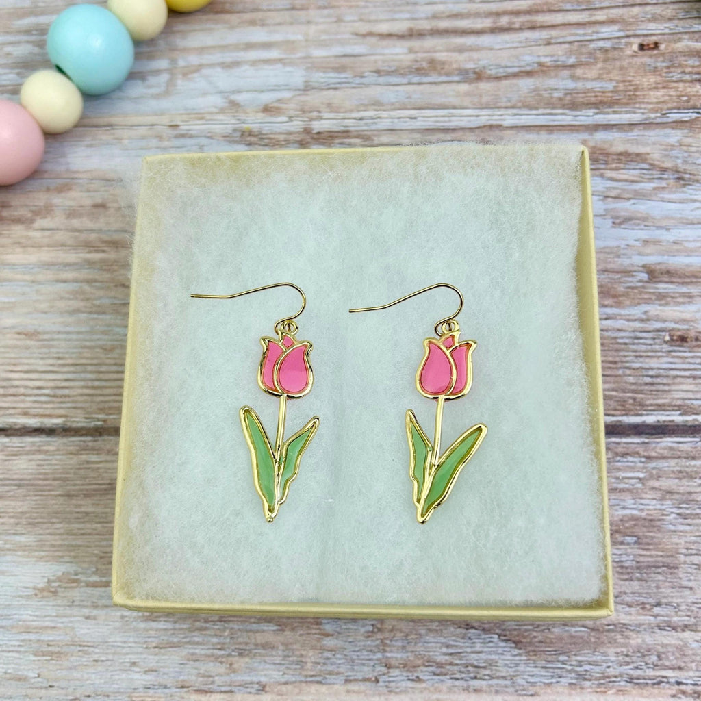 Pink Tulip Dangle Earrings