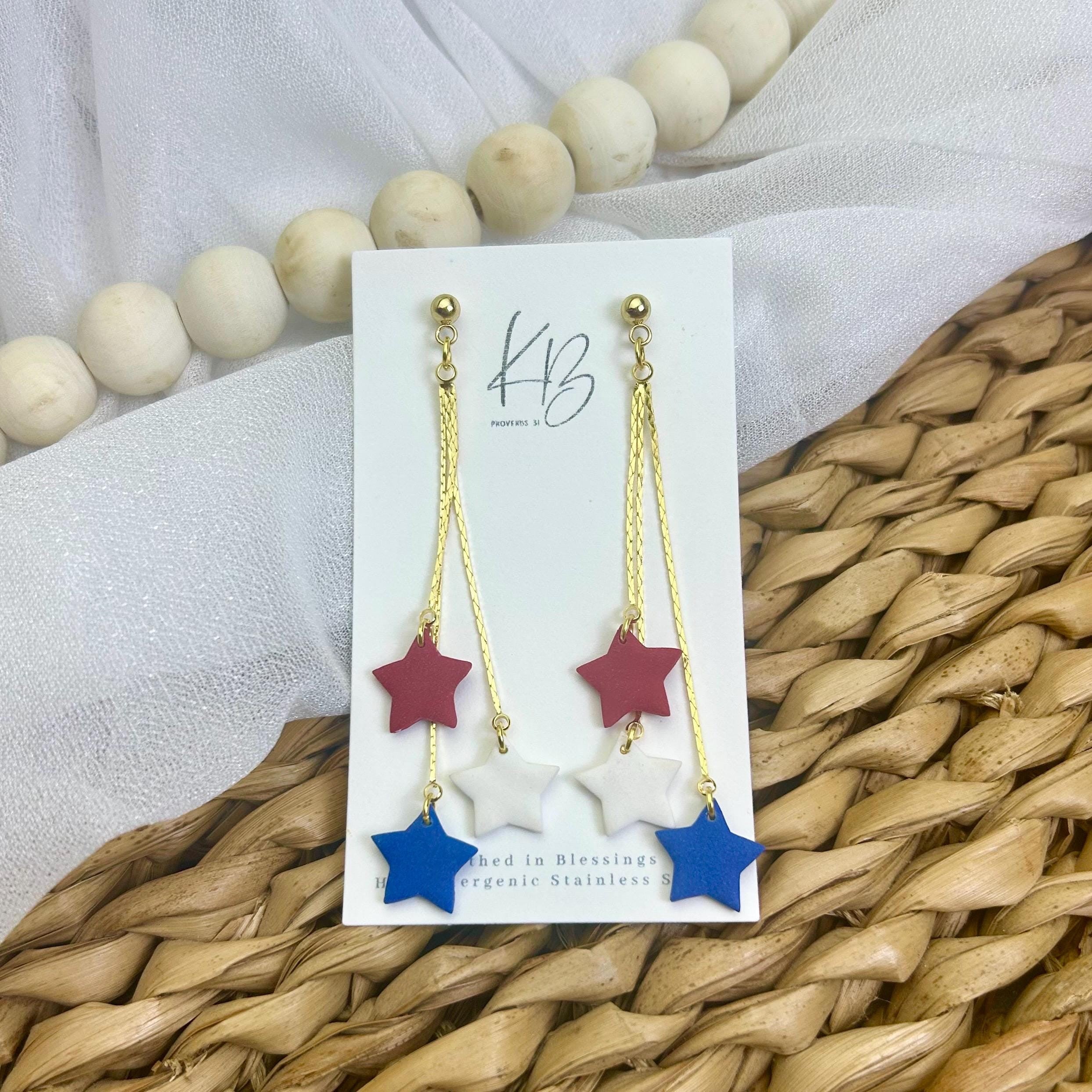 Red White and Blue Star Double and Triple Dangle